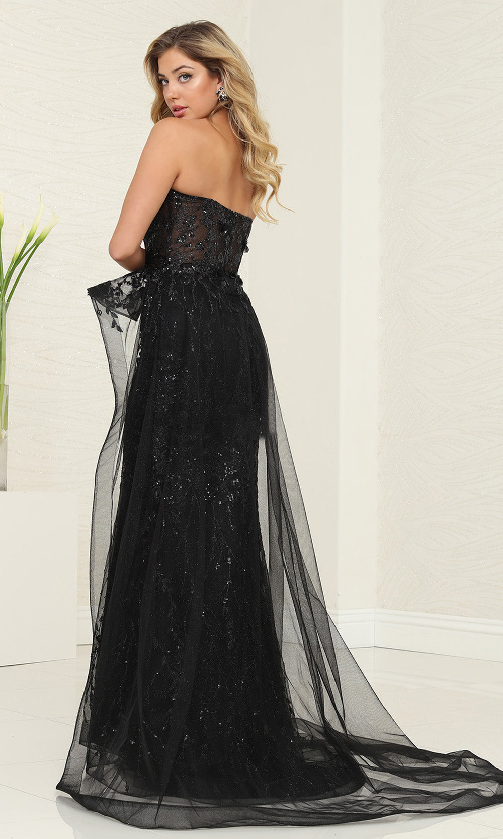 May Queen RQ8116 - Ruffled Peplum Strapless Overskirt Prom Gown