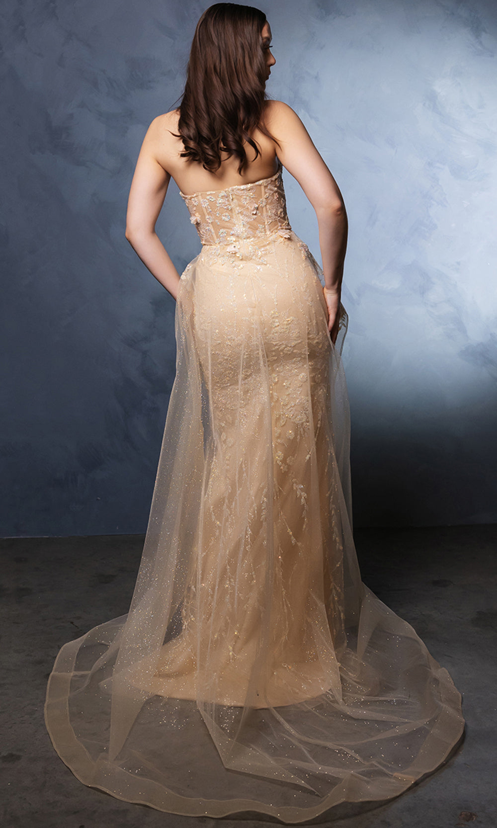 May Queen RQ8116 - Ruffled Peplum Strapless Overskirt Prom Gown