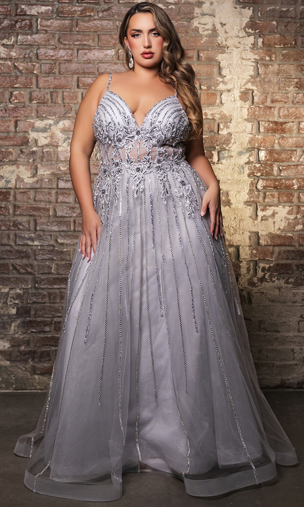 May Queen RQ8143 - Sleeveless Deep V-Neckline Long Embellished Gown