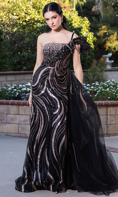 May Queen RQ8192 - Asymmetrical Evening Gown with Side Overskirt Prom Dresses