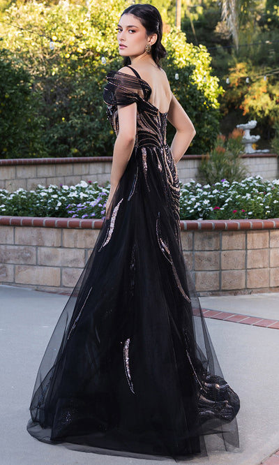 May Queen RQ8192 - Asymmetrical Evening Gown with Side Overskirt Prom Dresses