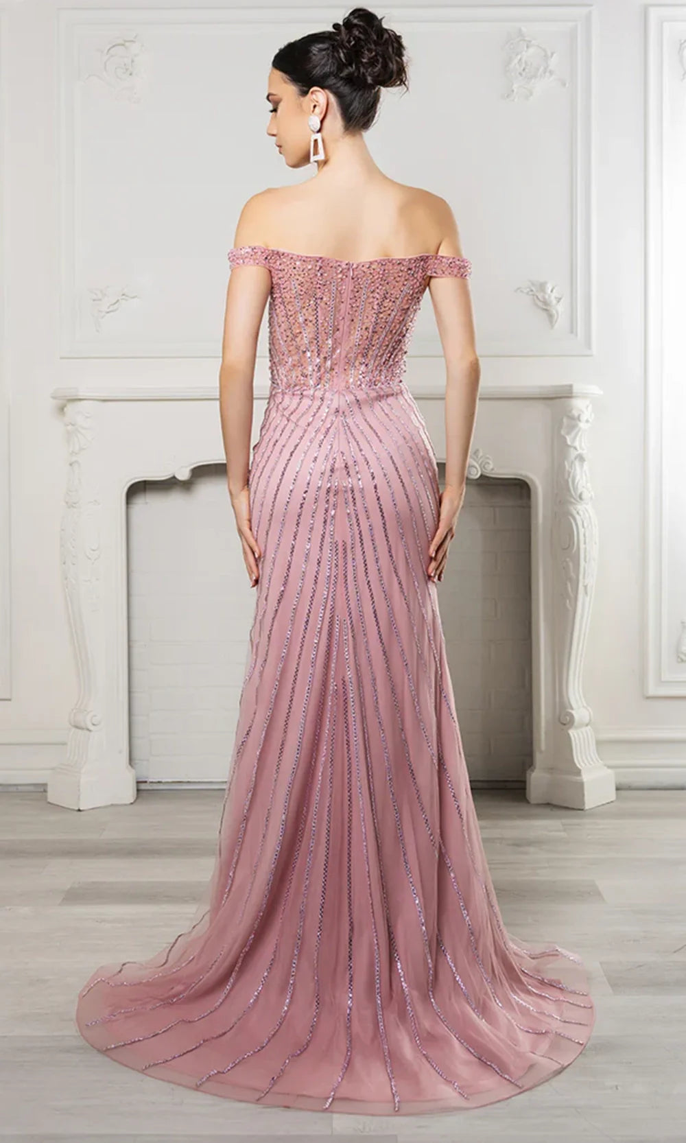 May Queen RQ8195 - Corset Bodice Beaded Evening Gown Prom Dresses