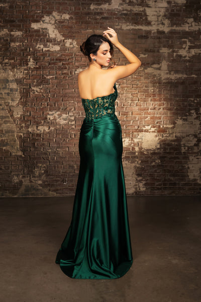 May Queen RQ8199 - Peak V Neck High Slit Gown