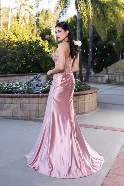 May Queen RQ8199 - Peak V Neck High Slit Gown