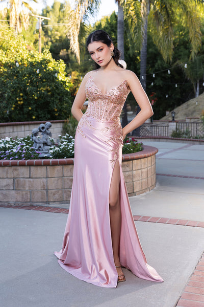 May Queen RQ8199 - Peak V Neck High Slit Gown