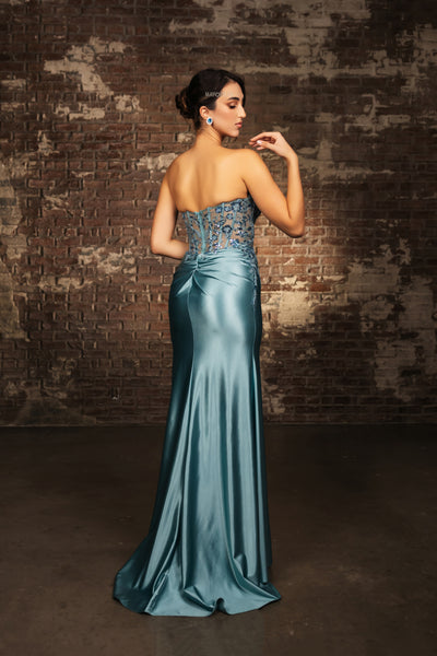 May Queen RQ8199 - Peak V Neck High Slit Gown