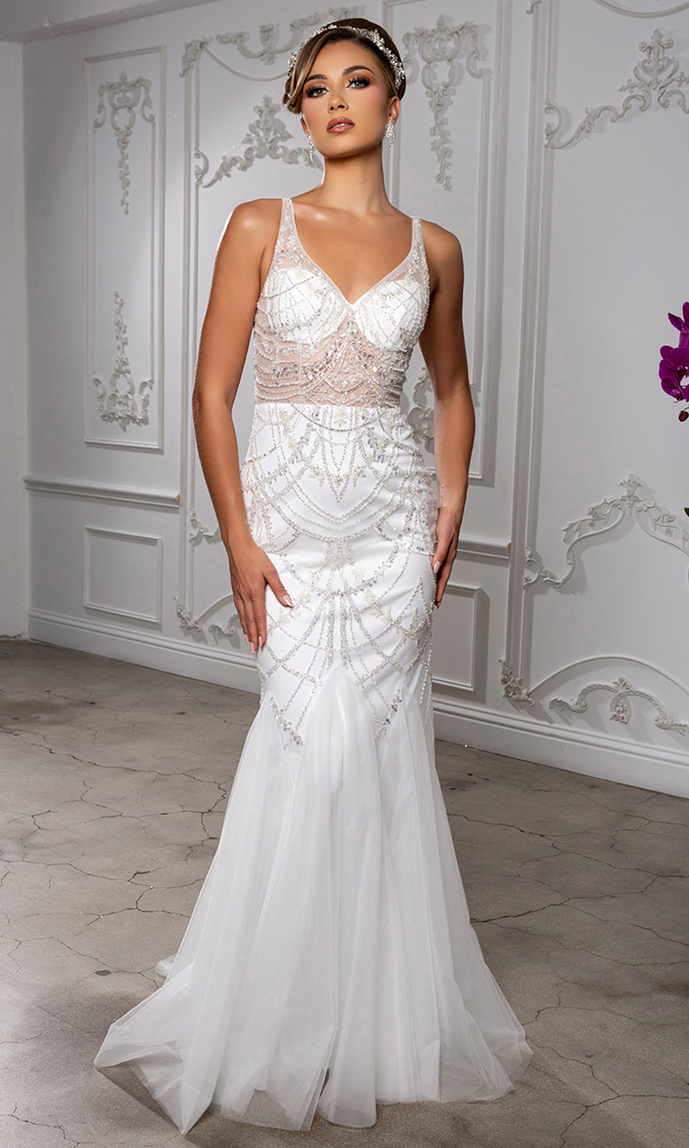 May Queen Bridal RQ8201 - Illusion Bodice Beaded Mermaid Gown