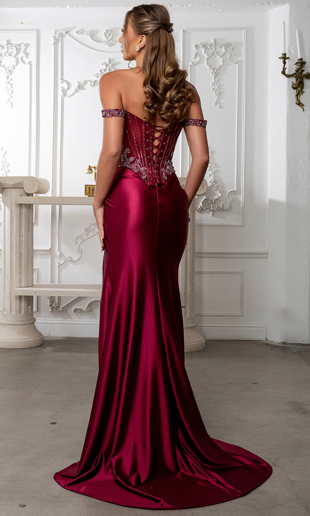 May Queen RQ8227 - Embellished Basque Waist Sheath Gown