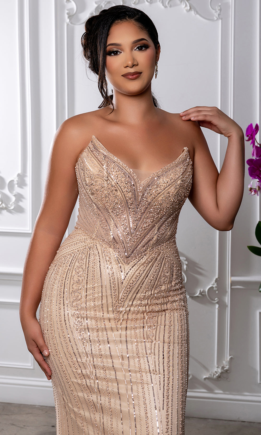 May Queen RQ8228 - Dazzling Beaded Lace-Up Back Prom Gown