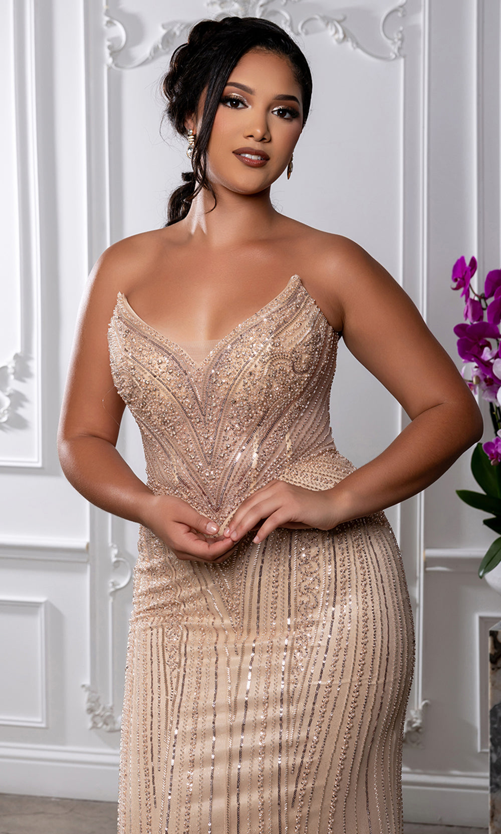 May Queen RQ8228 - Dazzling Beaded Lace-Up Back Prom Gown