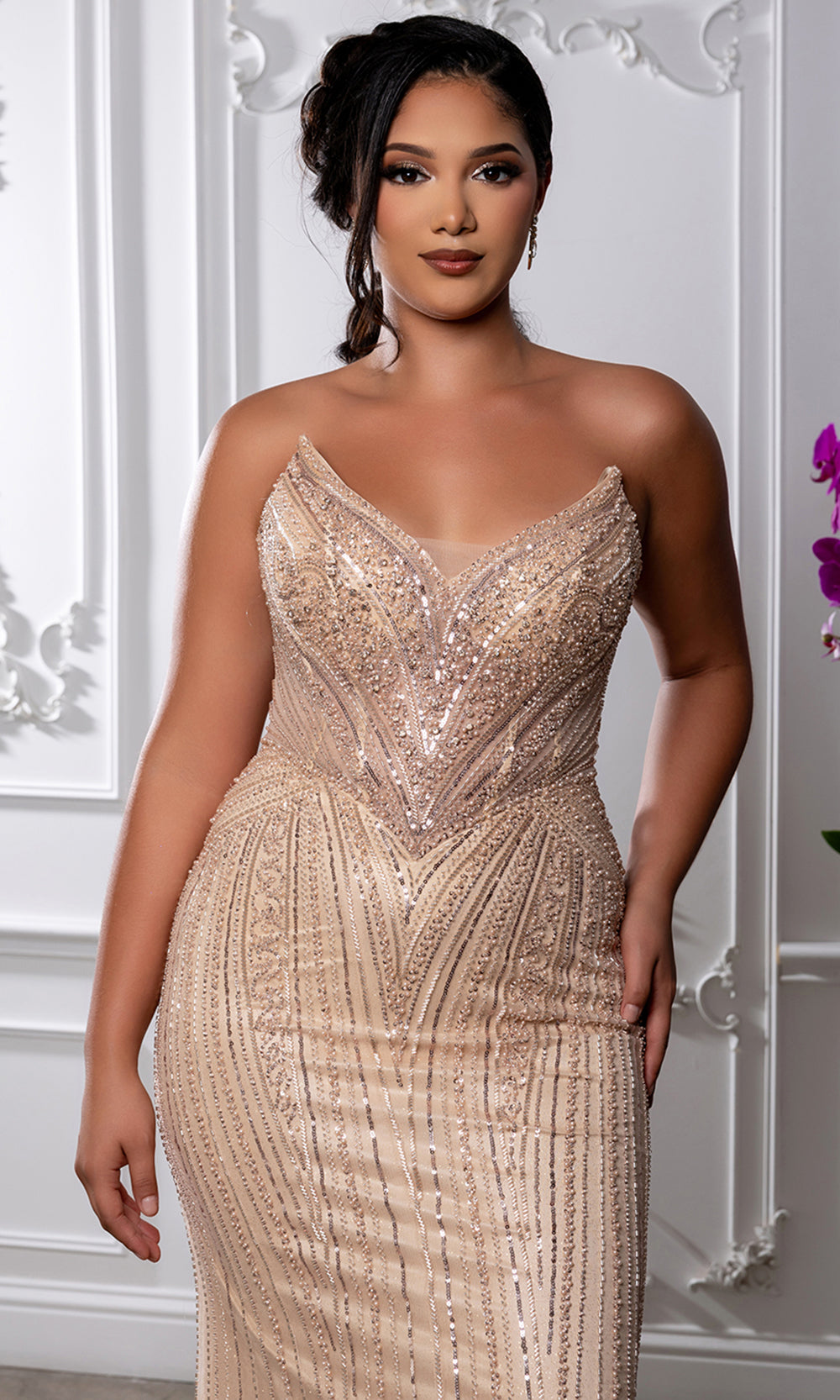 May Queen RQ8228 - Dazzling Beaded Lace-Up Back Prom Gown