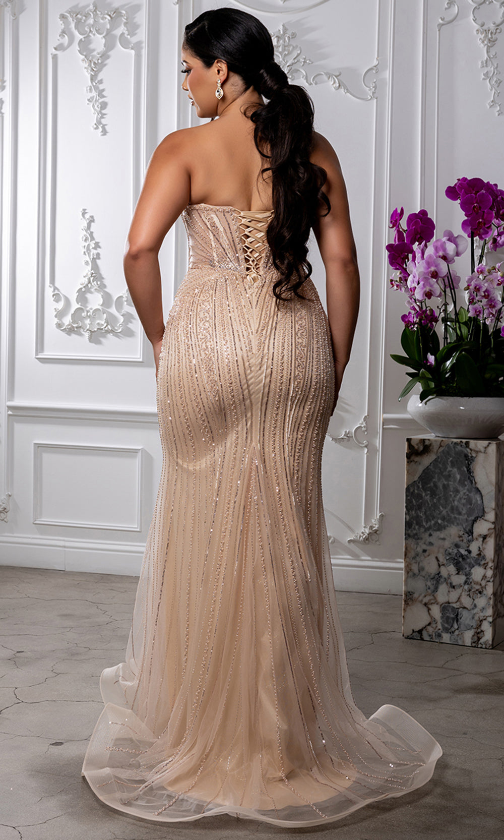 May Queen RQ8228 - Dazzling Beaded Lace-Up Back Prom Gown