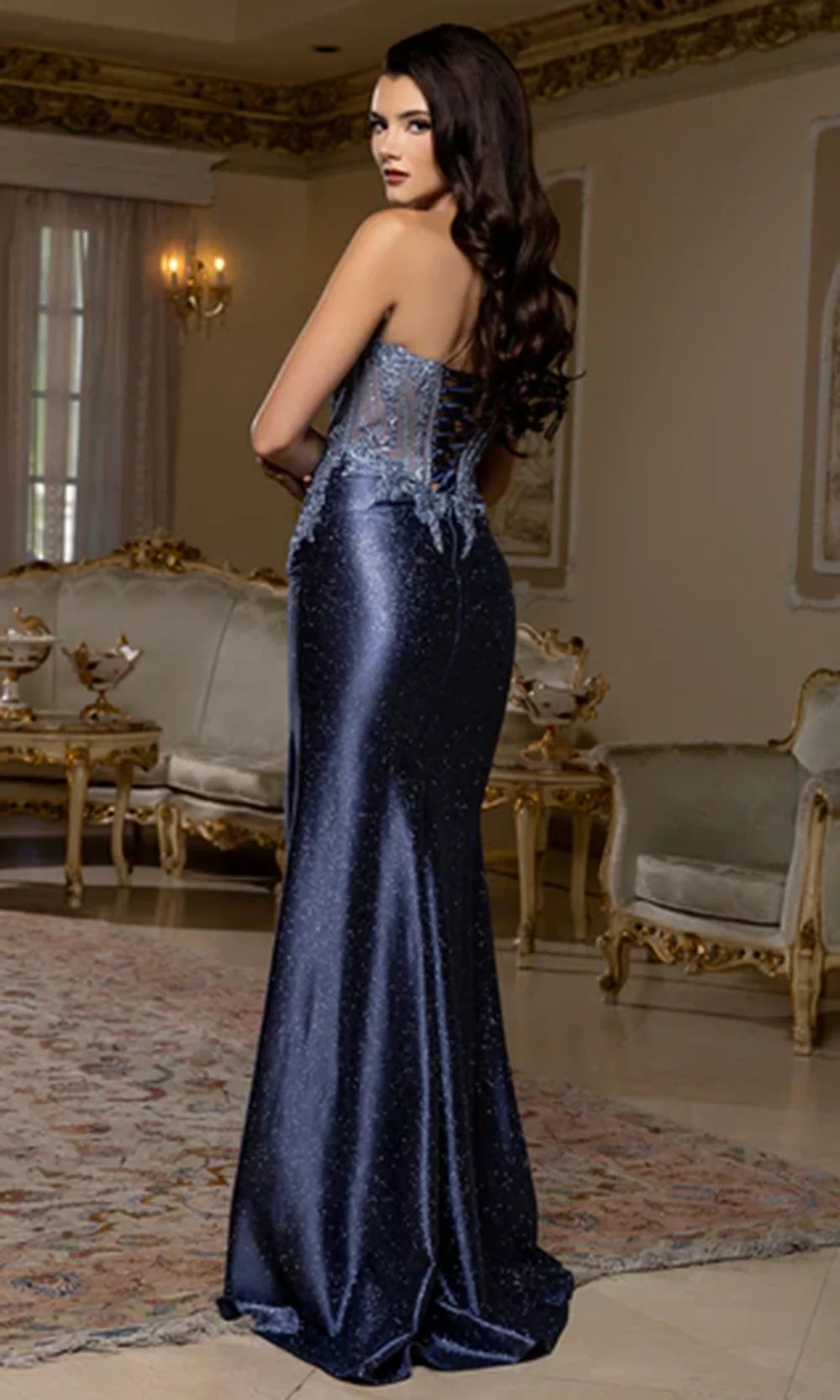 May Queen RQ8232 - Lace-Up Back Embellished Corset Prom Gown