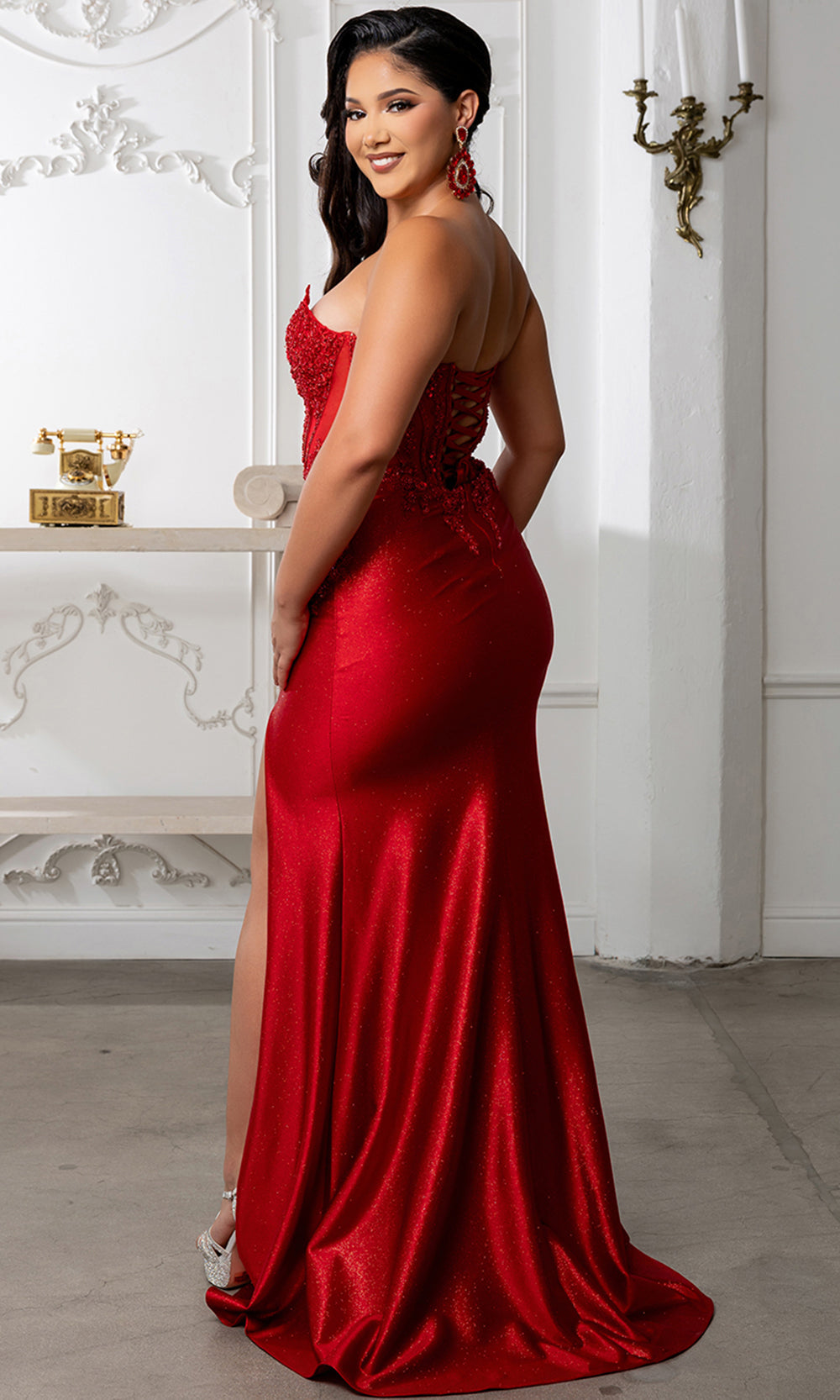 May Queen RQ8232 - Lace-Up Back Embellished Corset Prom Gown