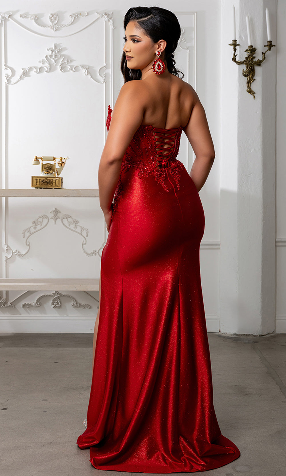 May Queen RQ8232 - Lace-Up Back Embellished Corset Prom Gown