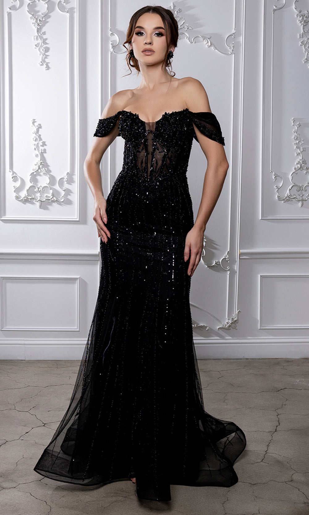 May Queen RQ8233 - Sparkling Lace-Up Back Sheath Gown