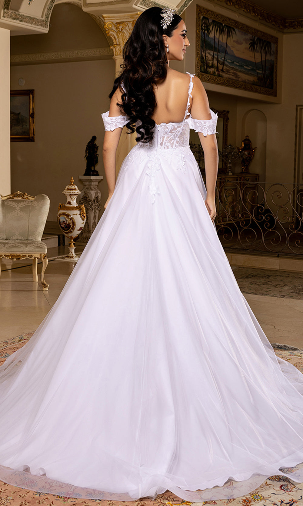 May Queen Bridal RQ8272 - Plunging Neck A-Line Long Gown with Appliques
