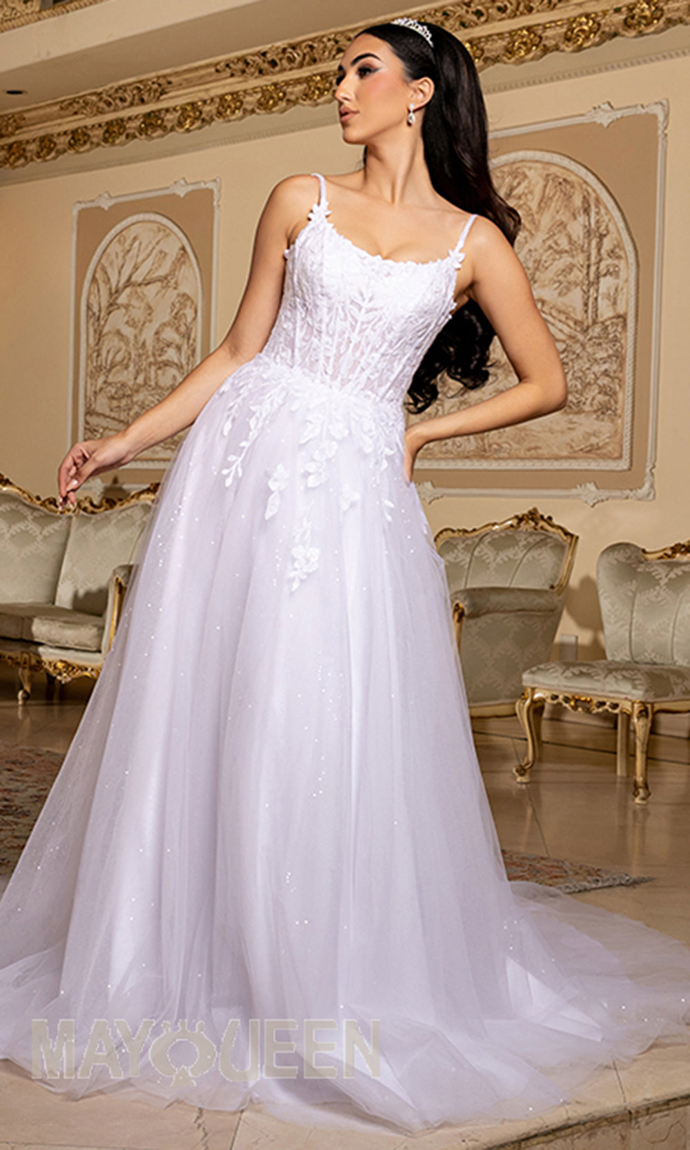 May Queen Bridal RQ8273 - Spaghetti Strap A-Line Embroidered Gown