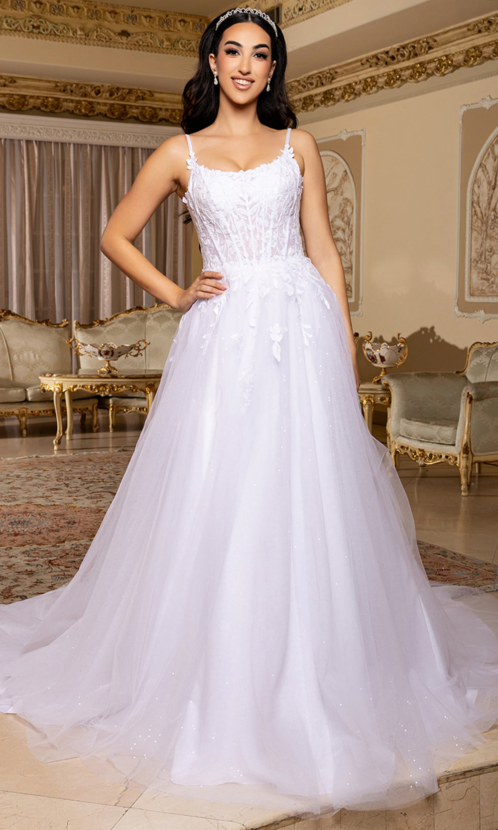 May Queen Bridal RQ8273 - Spaghetti Strap A-Line Embroidered Gown