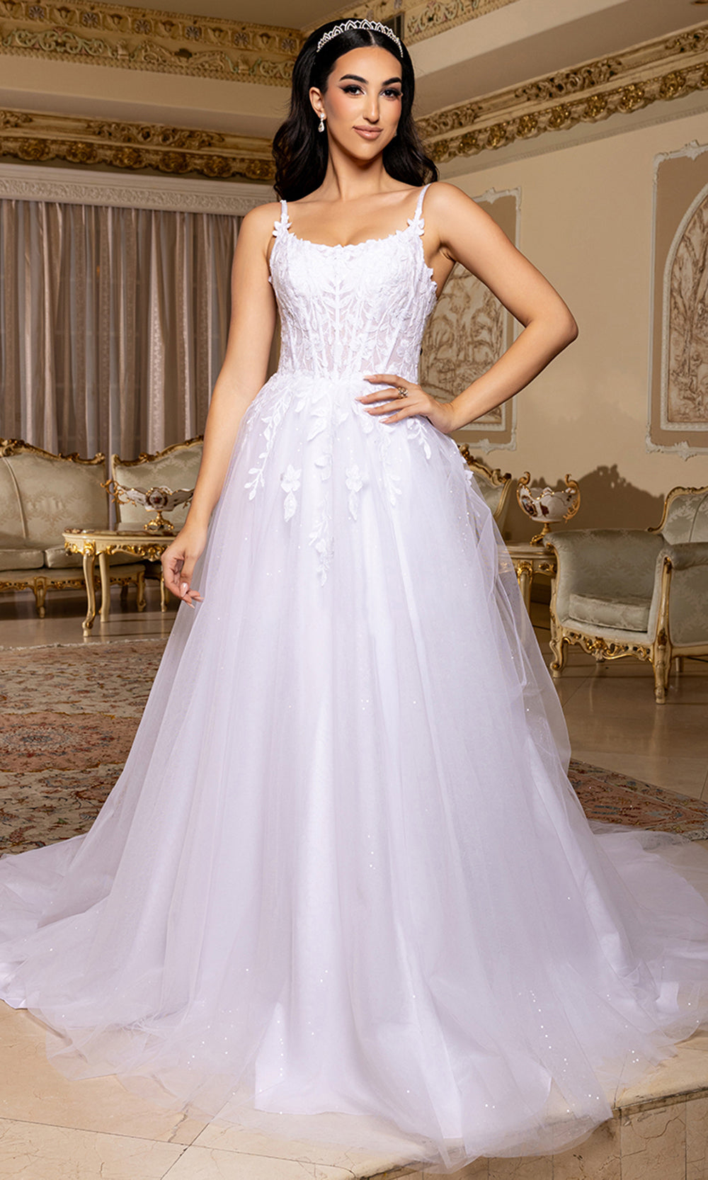 May Queen Bridal RQ8273 - Spaghetti Strap A-Line Embroidered Gown