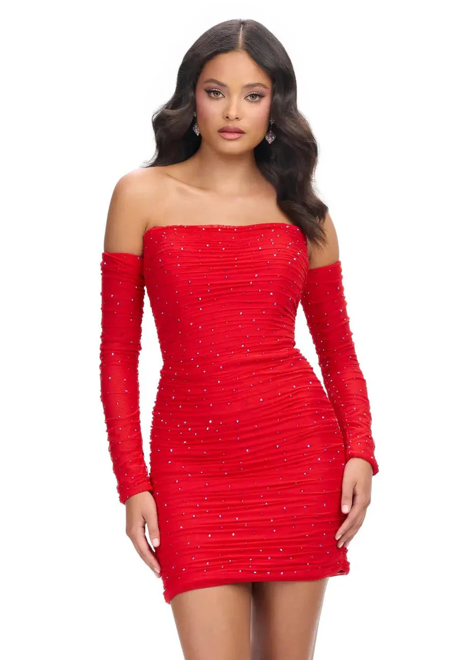 Ashley Lauren 4698 - Long Sleeve Ruched Cocktail Dress