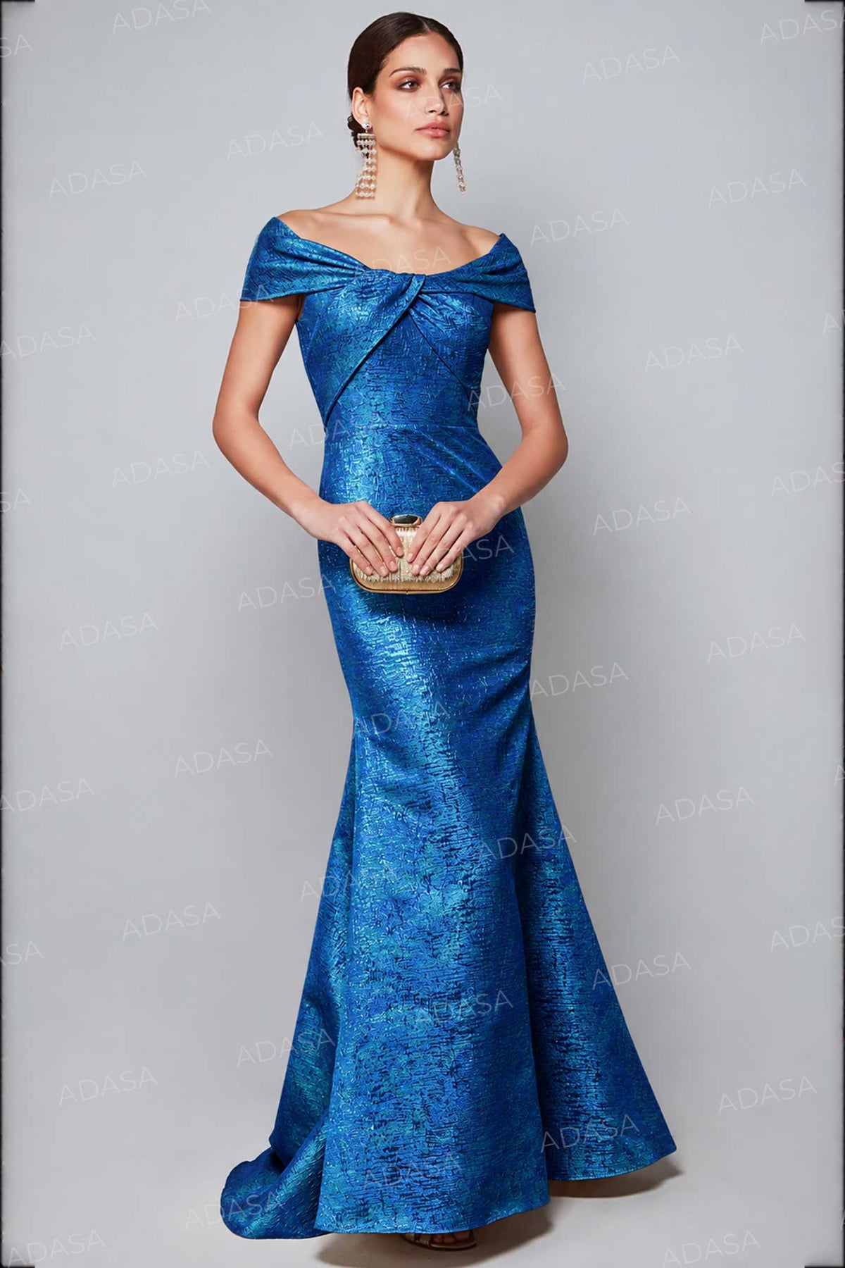 Alyce Paris 27613 - Jacquard Short Sleeve Twisted Gown