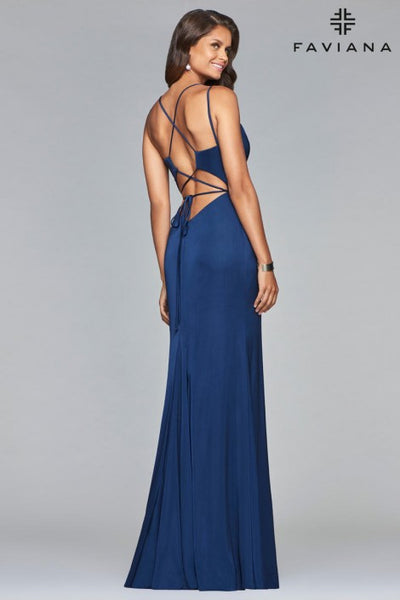 Faviana - Strappy Lace Up Sheath Gown s10012