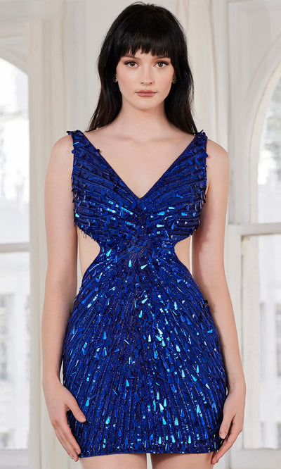 SCALA 70113 - V-Neck Sequin Cocktail Dress Homecoming Dresses