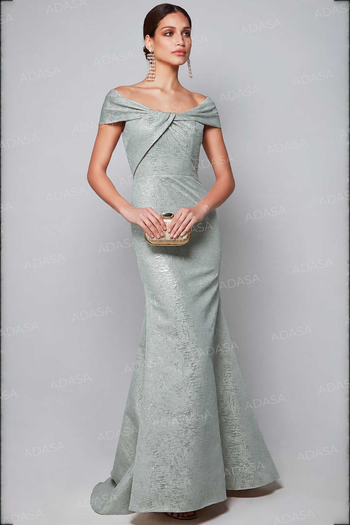 Alyce Paris 27613 - Jacquard Short Sleeve Twisted Gown
