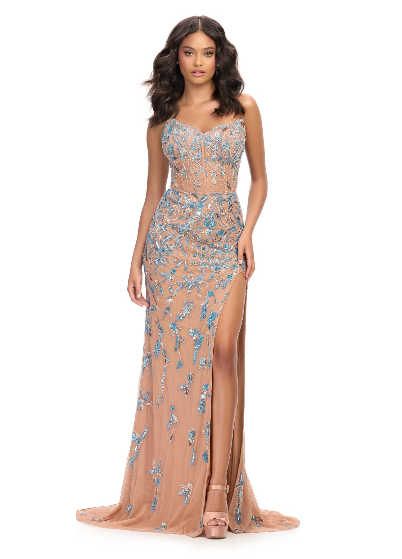 Ashley Lauren 11614 - V-Neck Fully Beaded Evening Gown
