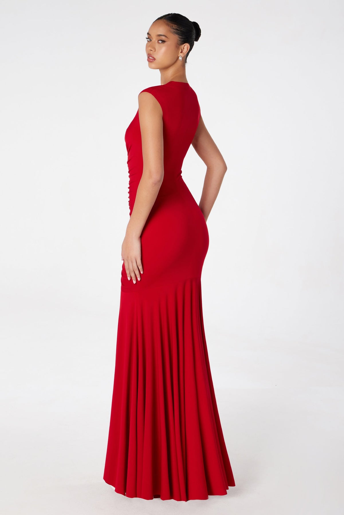 Ladivine T2009 - V Neck Ruched Long Gown