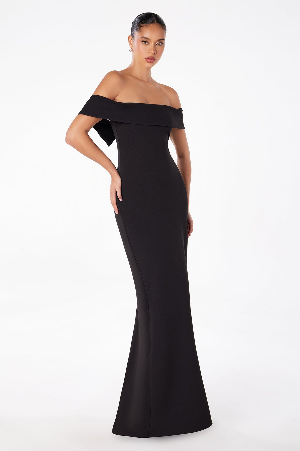 Ladivine T2011 - Off Shoulder Fitted Crepe Gown