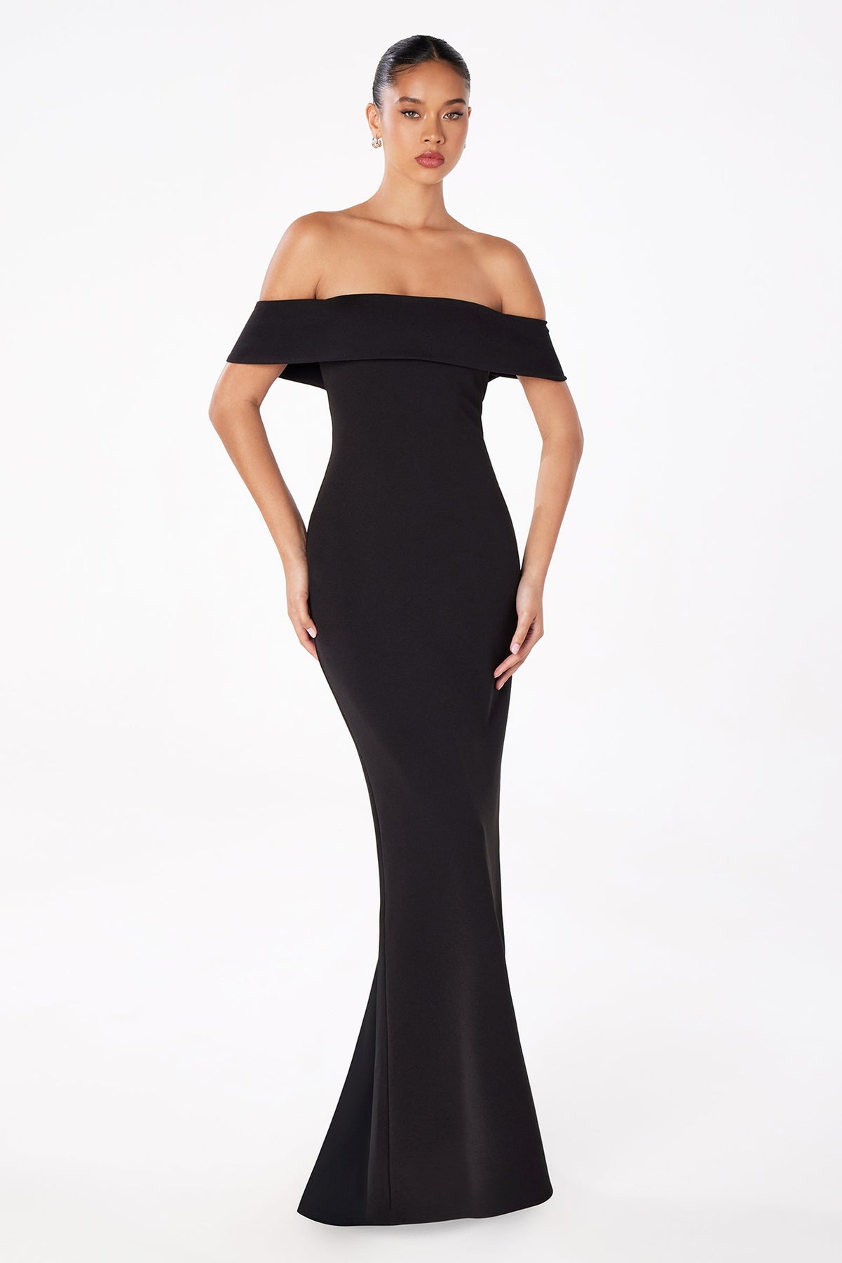 Ladivine T2011 - Off Shoulder Fitted Crepe Gown