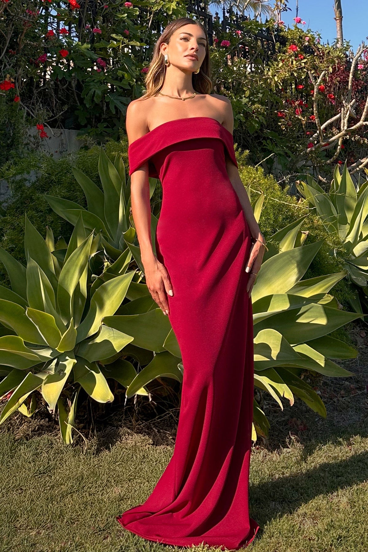Ladivine T2011 - Off Shoulder Fitted Crepe Gown