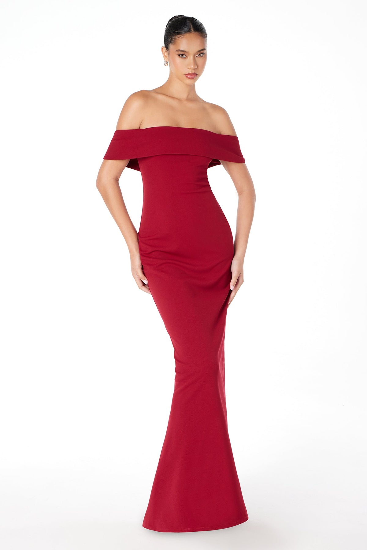 Ladivine T2011 - Off Shoulder Fitted Crepe Gown