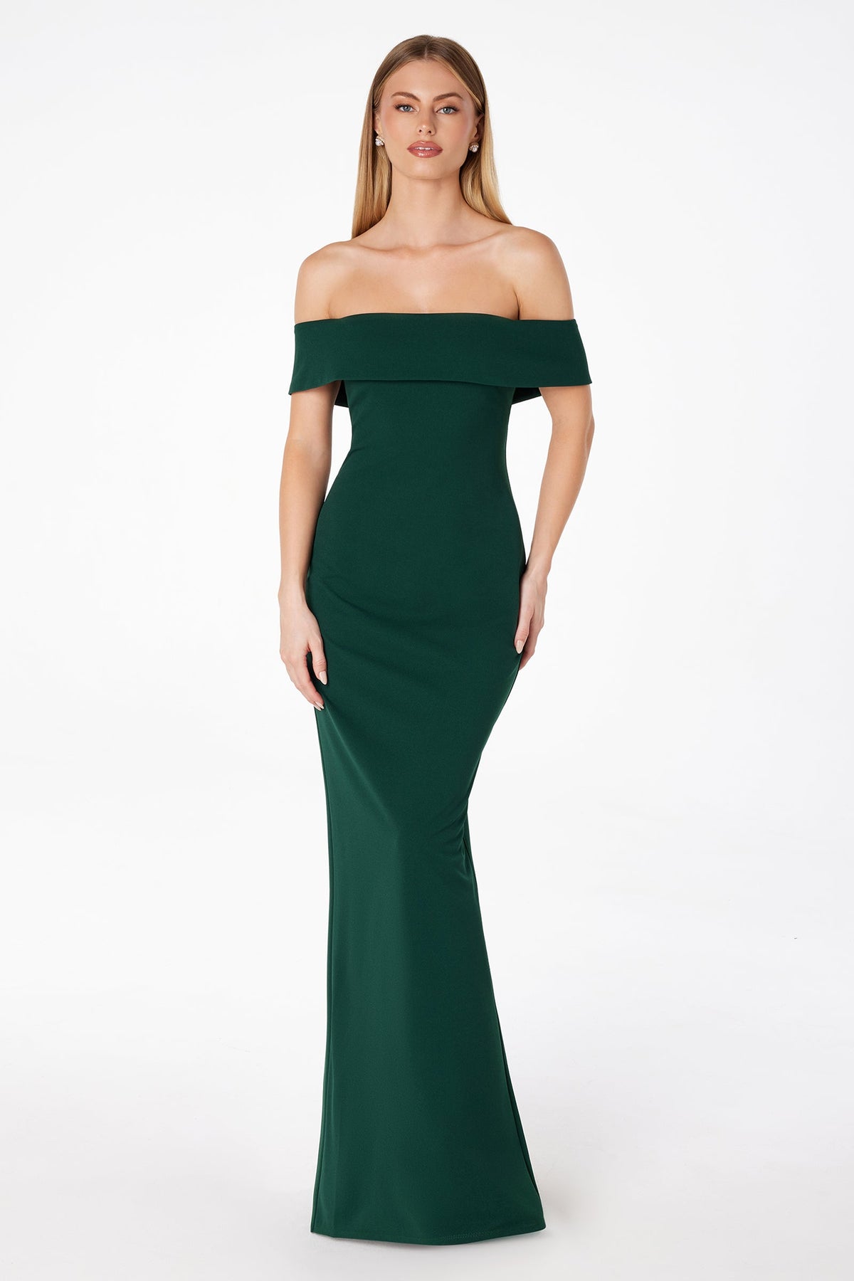 Ladivine T2011 - Off Shoulder Fitted Crepe Gown