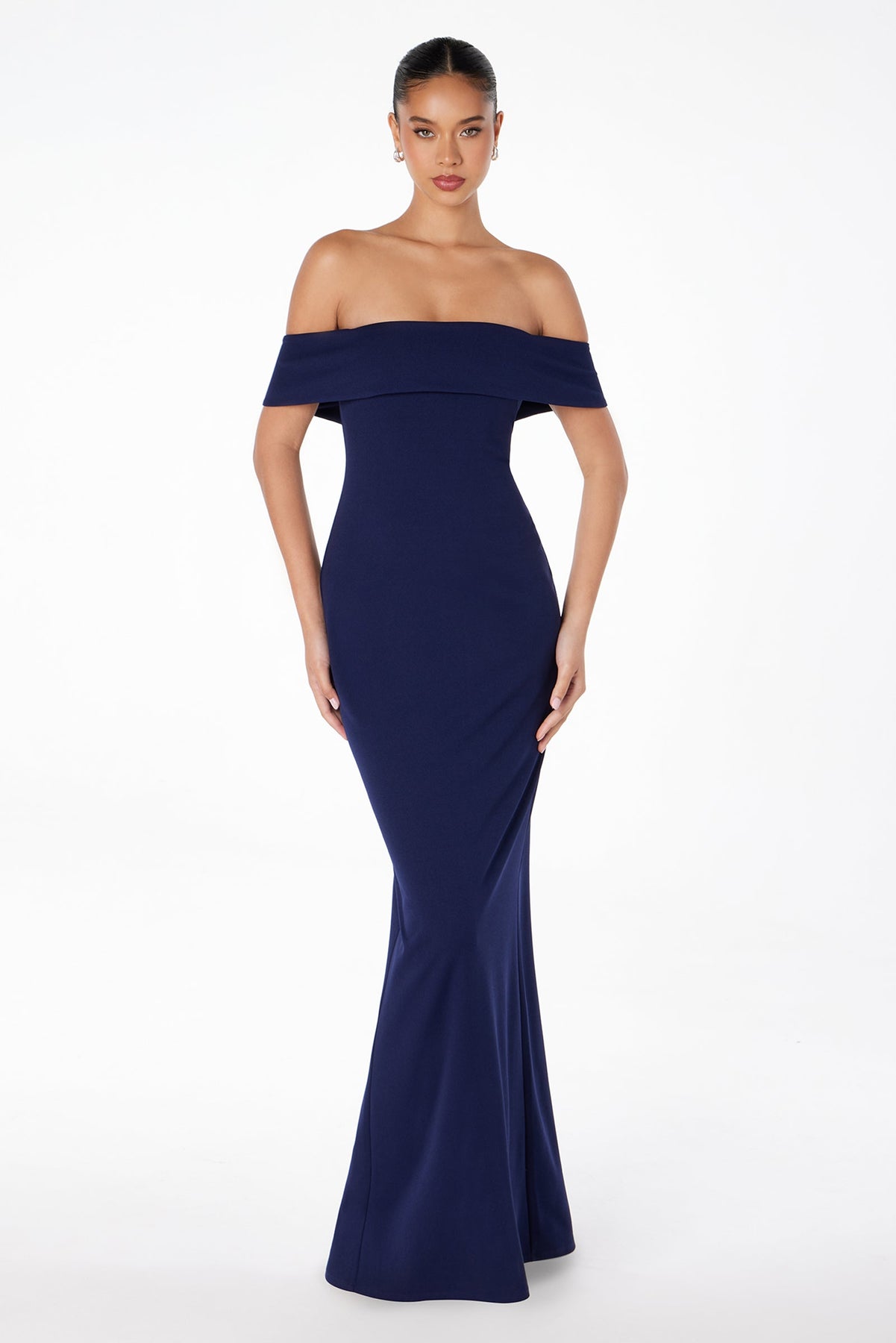 Ladivine T2011 - Off Shoulder Fitted Crepe Gown