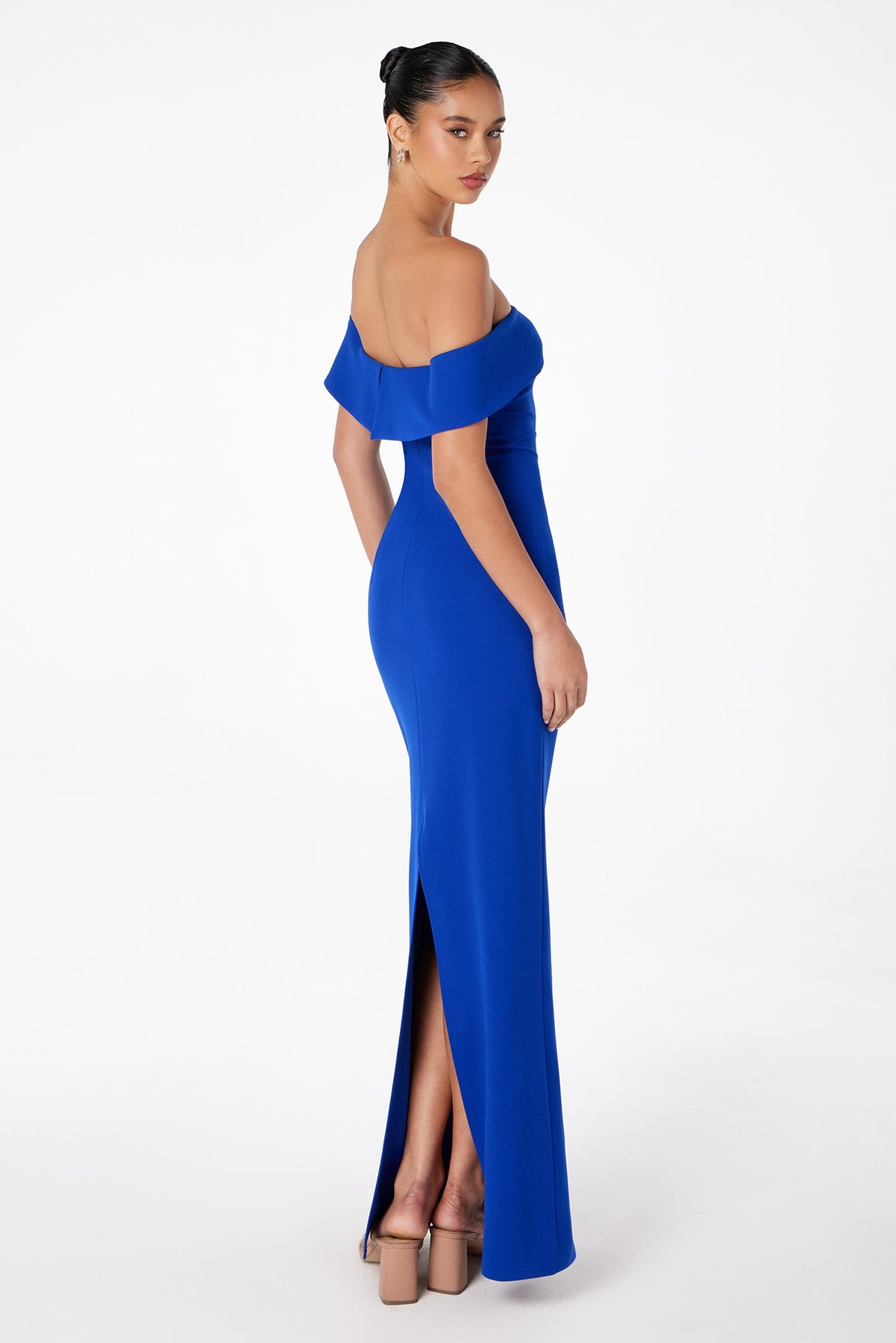Ladivine T2011 - Off Shoulder Fitted Crepe Gown