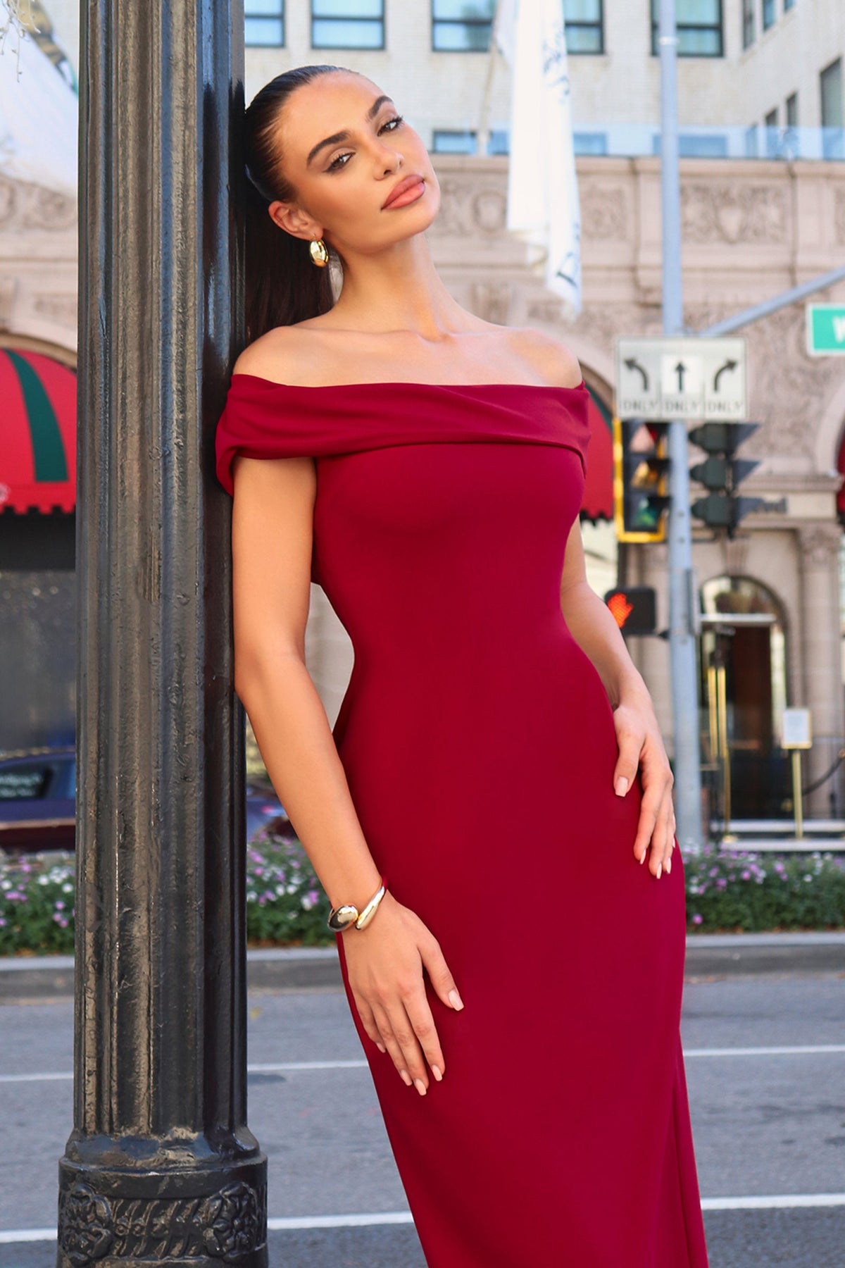 Ladivine T2011 - Off Shoulder Fitted Crepe Gown