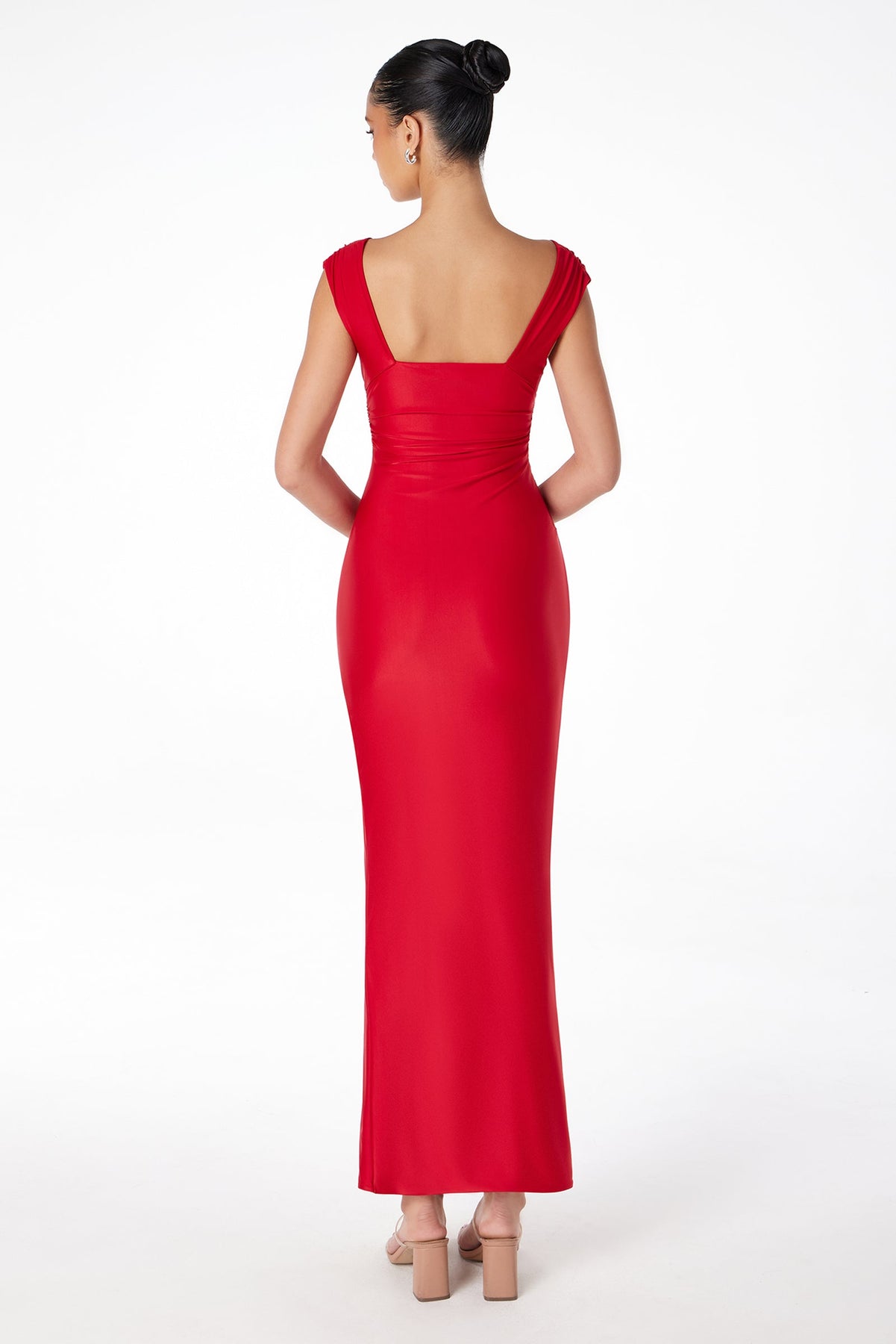 Ladivine T5000 - V Neck High Slit Form Fitting Dress