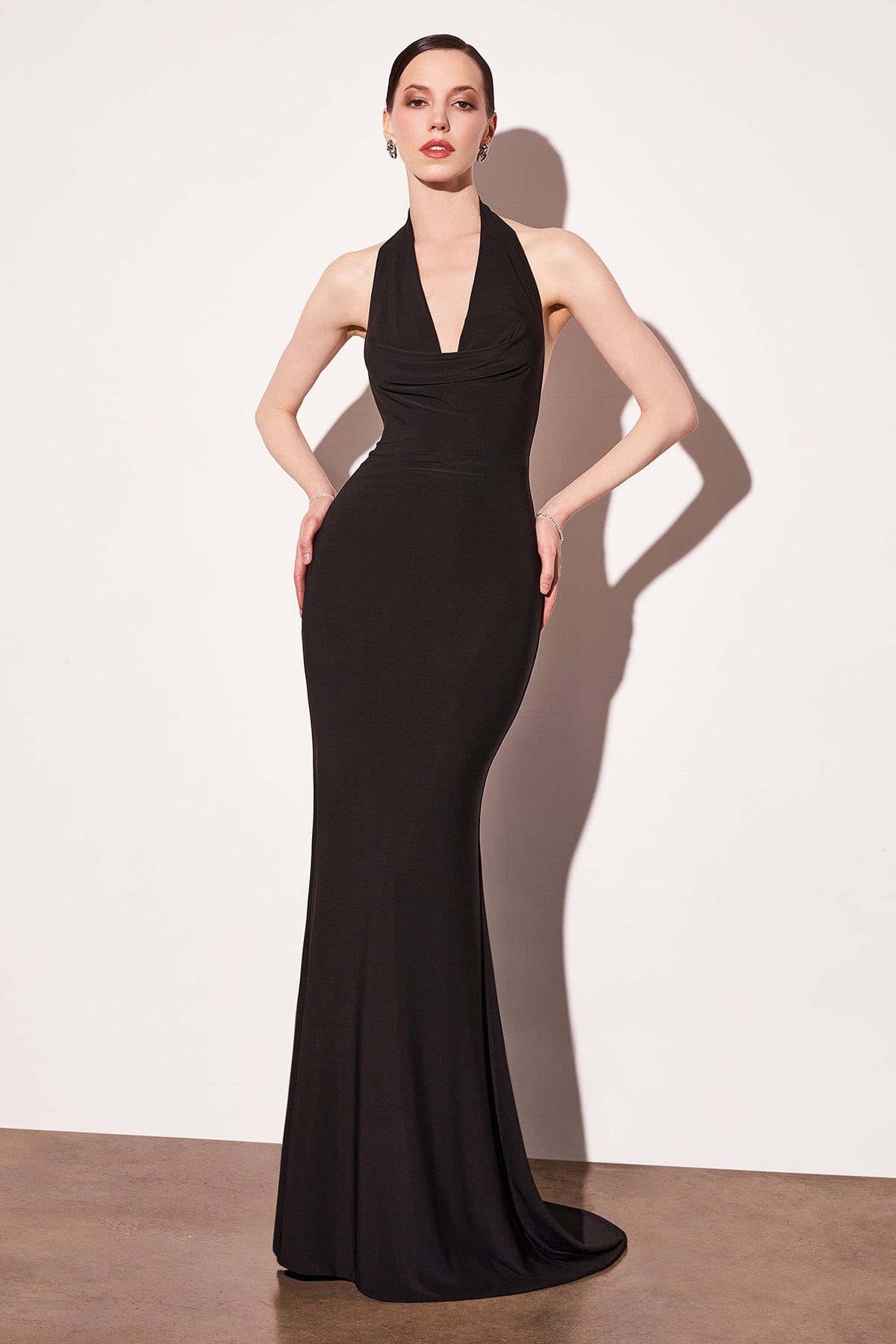 Ladivine T501 - Halter Open Back Fitted Gown