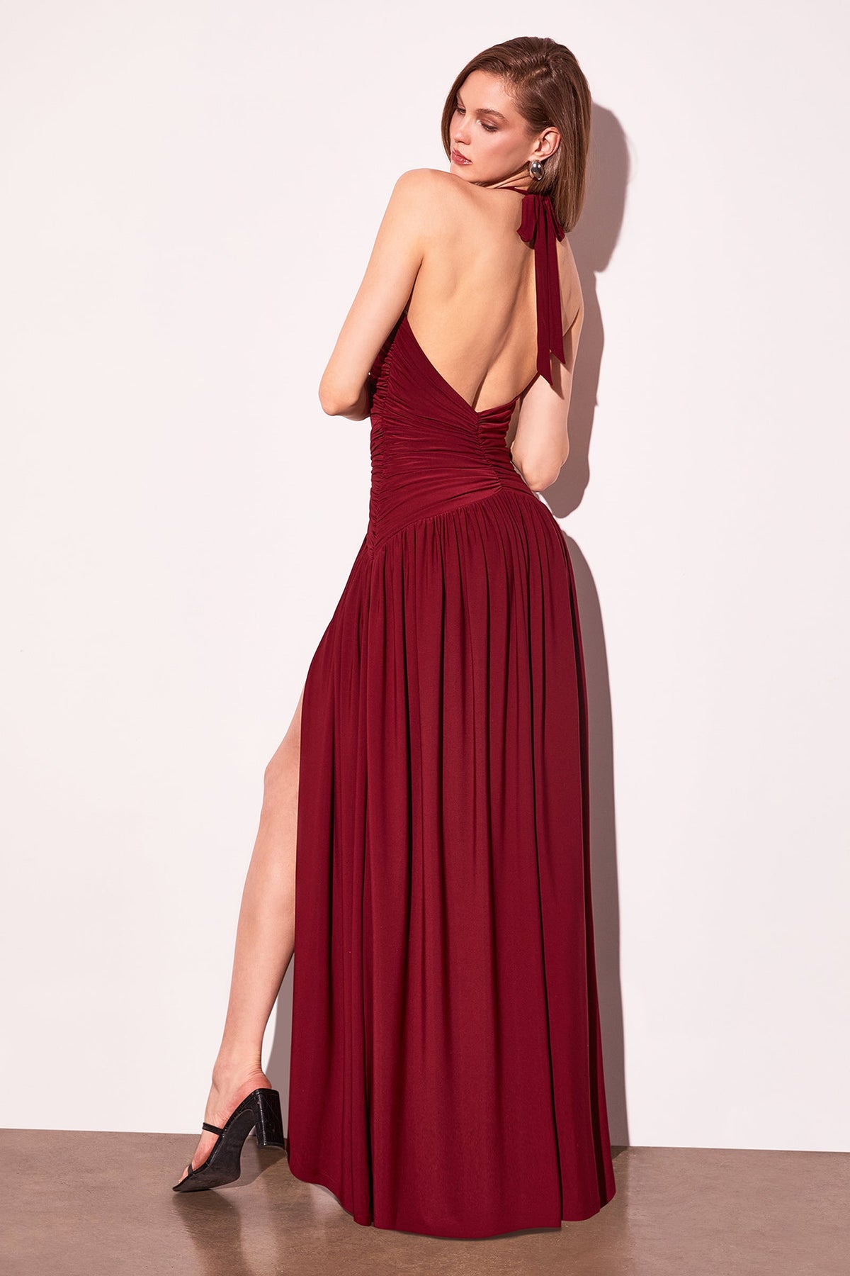 Ladivine T502 - Halter V Neck Open Back A-Line Dress