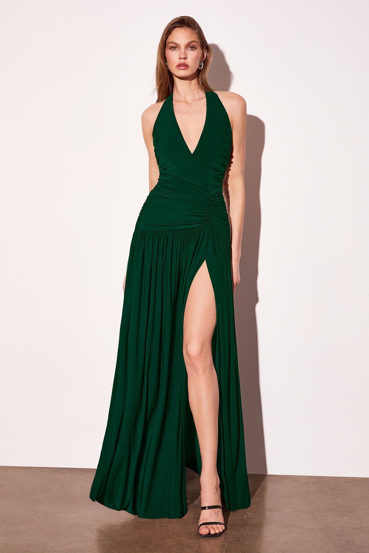 Ladivine T502 - Halter V Neck Open Back A-Line Dress