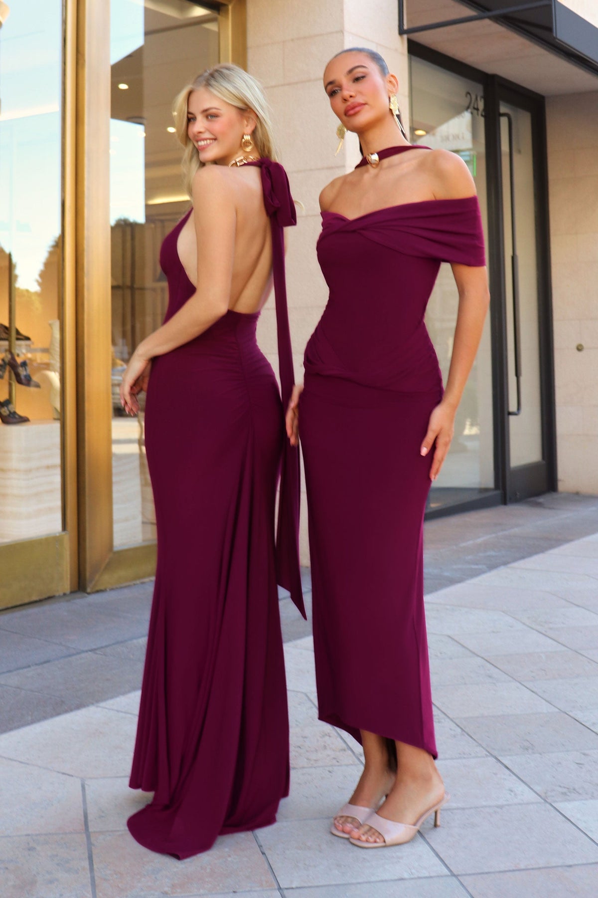 Ladivine T503 - Off Shoulder Open Back Long Dress