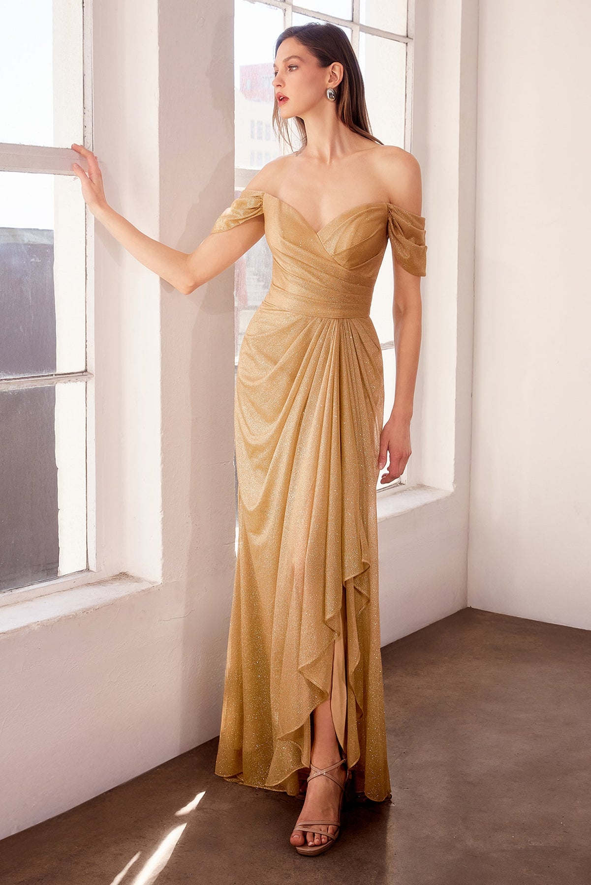 Amoris by Ladivine T604 - Shimmer Gathered Evening Dress Mother of the Bride Dresses in Gold