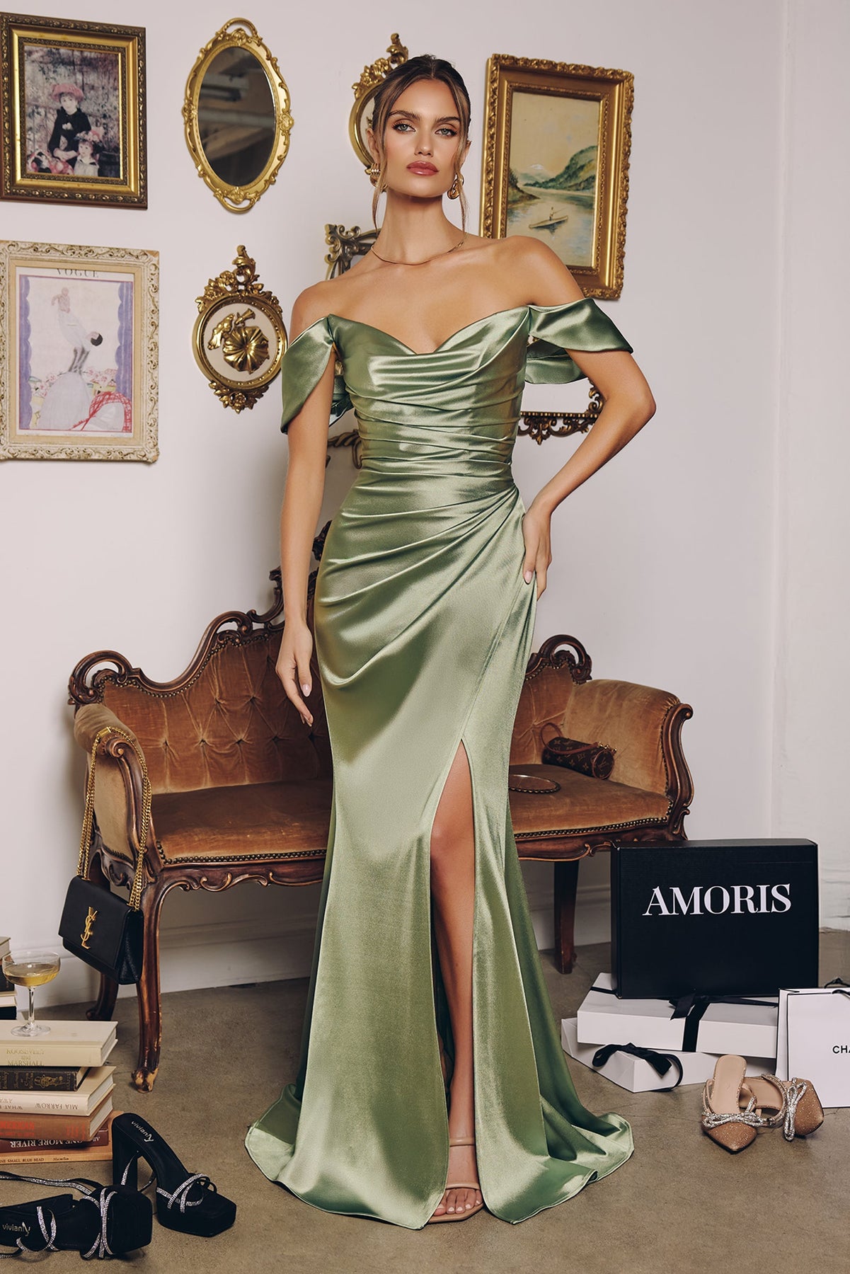 Amoris by Ladivine T610 - Vibrant Mermaid Ruched Gown In Green