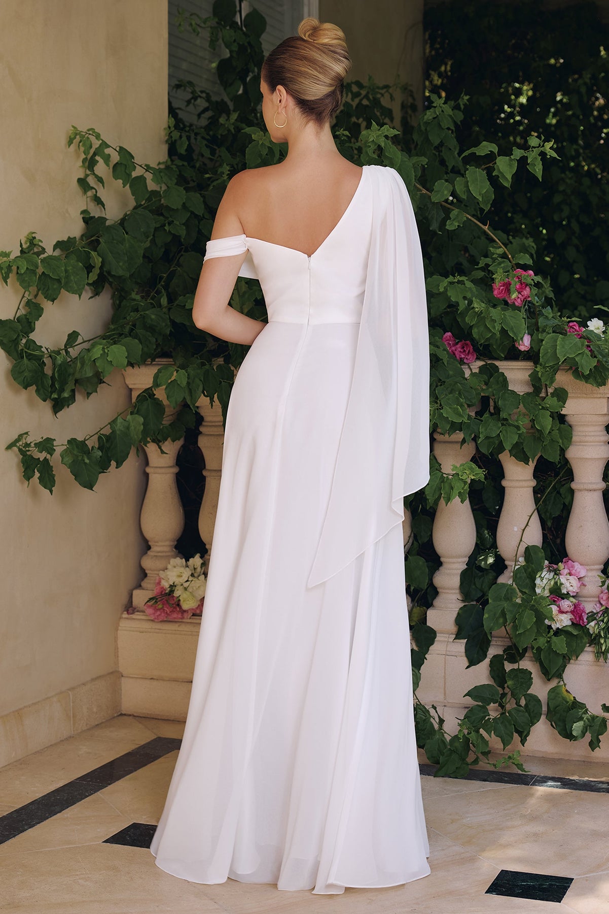 Amoris by Ladivine T716W - One Shoulder Chiffon Bridal Gown Bridal Dresses in Off White
