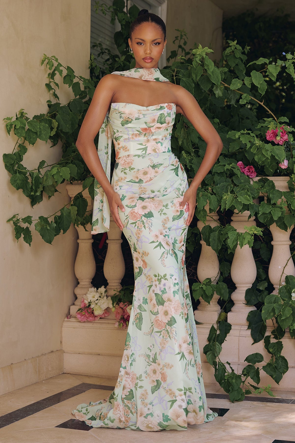 Amoris by Ladivine T718 - Sweetheart Floral Chiffon Mermaid Dress In Floral