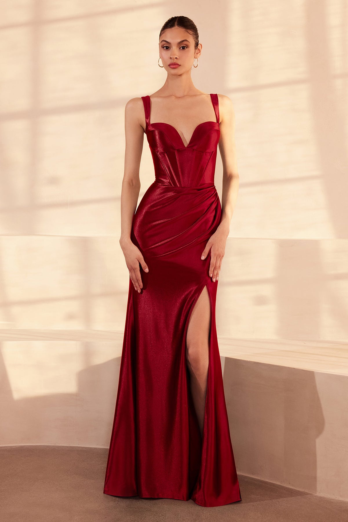 Amoris by Ladivine T813 - Sweetheart Satin Mermaid Gown Prom Dresses in Deep Red