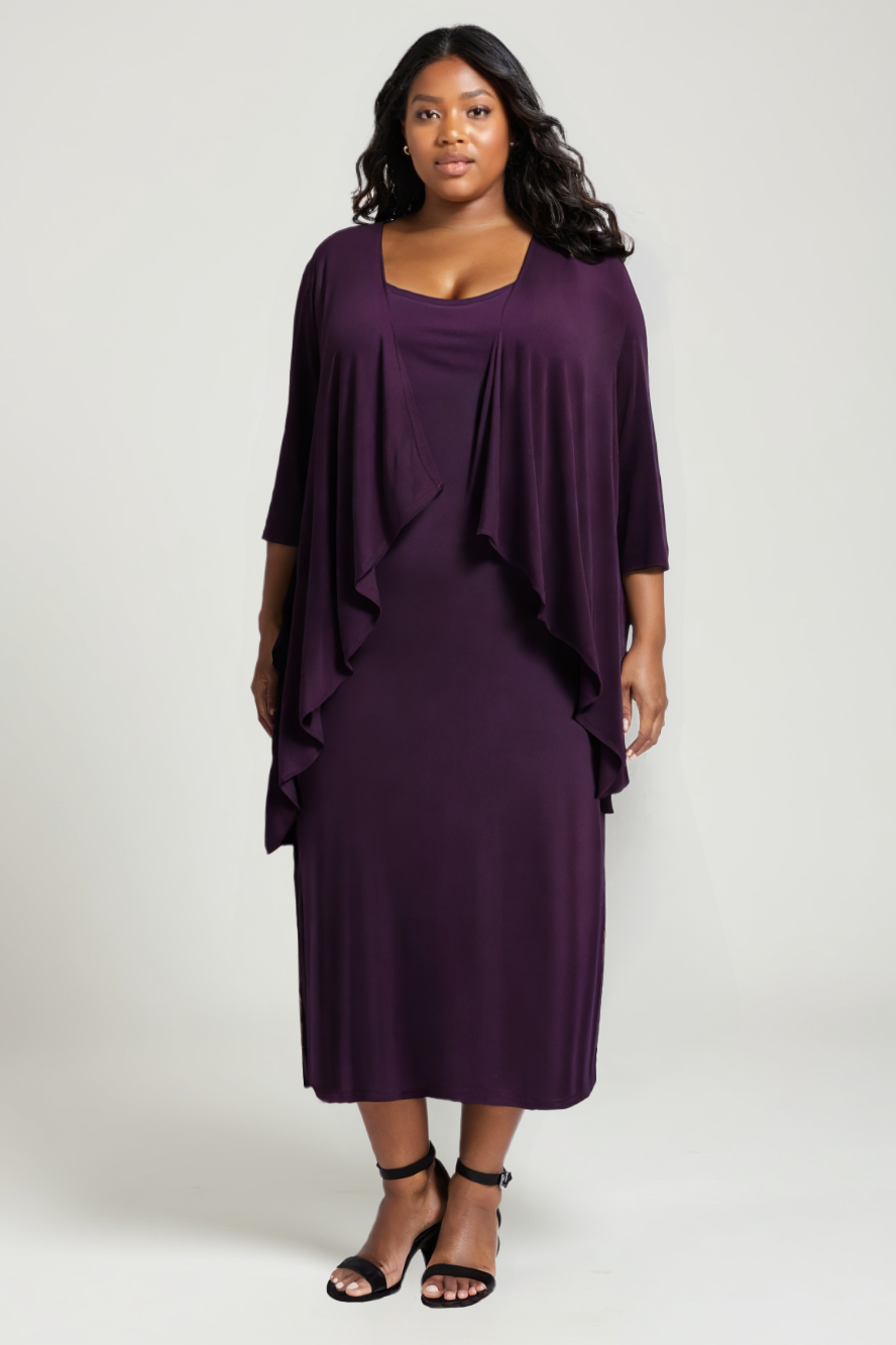 Amoris by Ladivine T9000 - Two-Piece Tea Length Formal Dress Mother of the Bride Dresses in Black